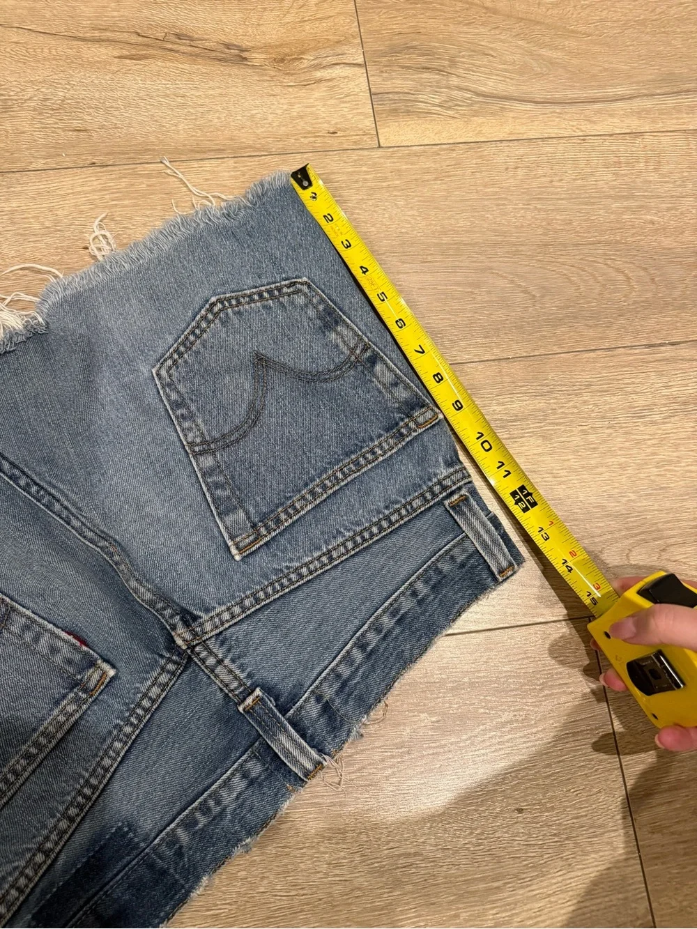Ripped High-Rise Denim Mini Shorts - Blue